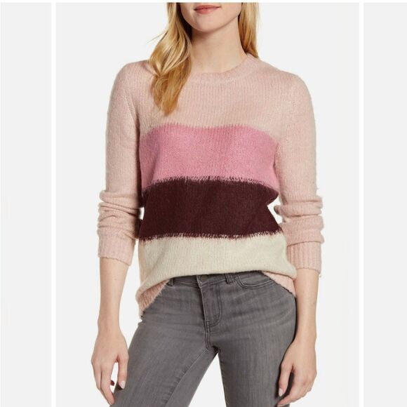 Vince Camuto Umbra Forest Pink Shadow Striped Sweater Size XL - Picture 1 of 11